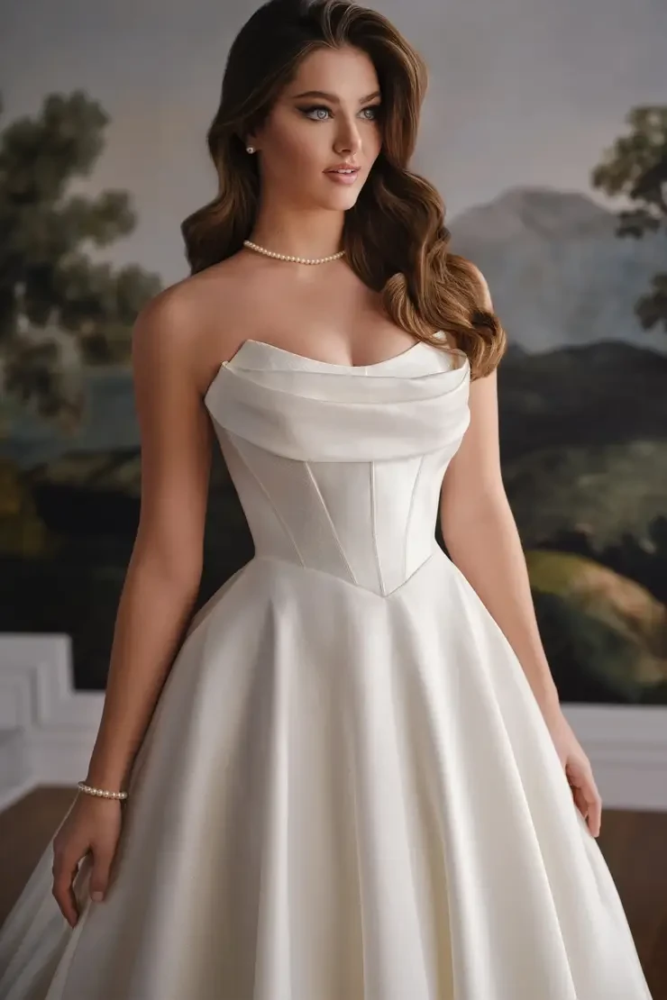 Model wearing a Demetrios dress