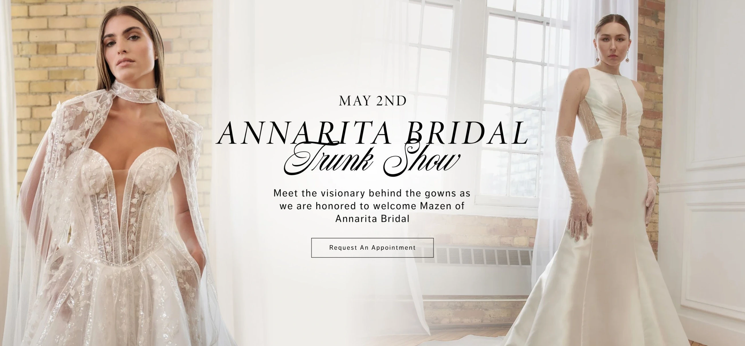 Models wearing Anarita Bridal dresses, Trunk Show desktop banner
